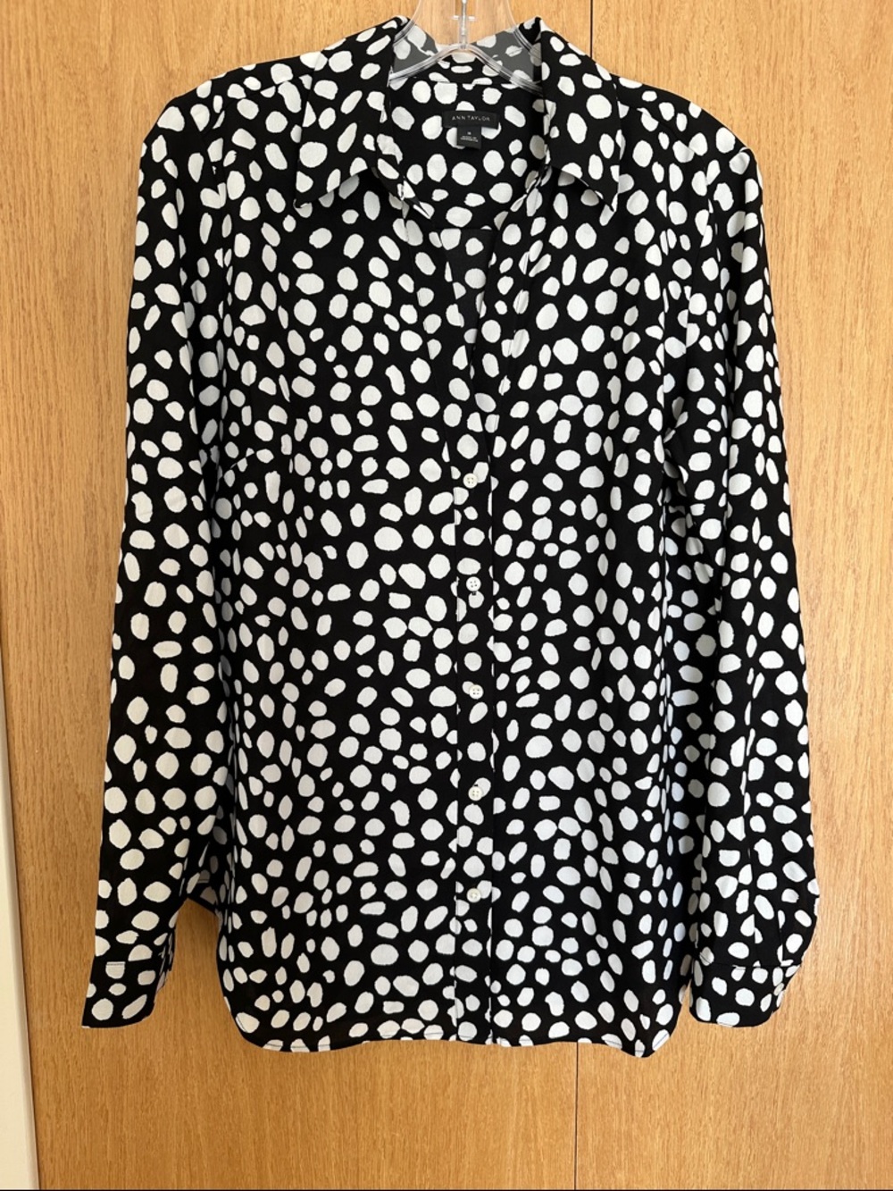 Ann Taylor Black and White Polka Dot Button-Down Shirt